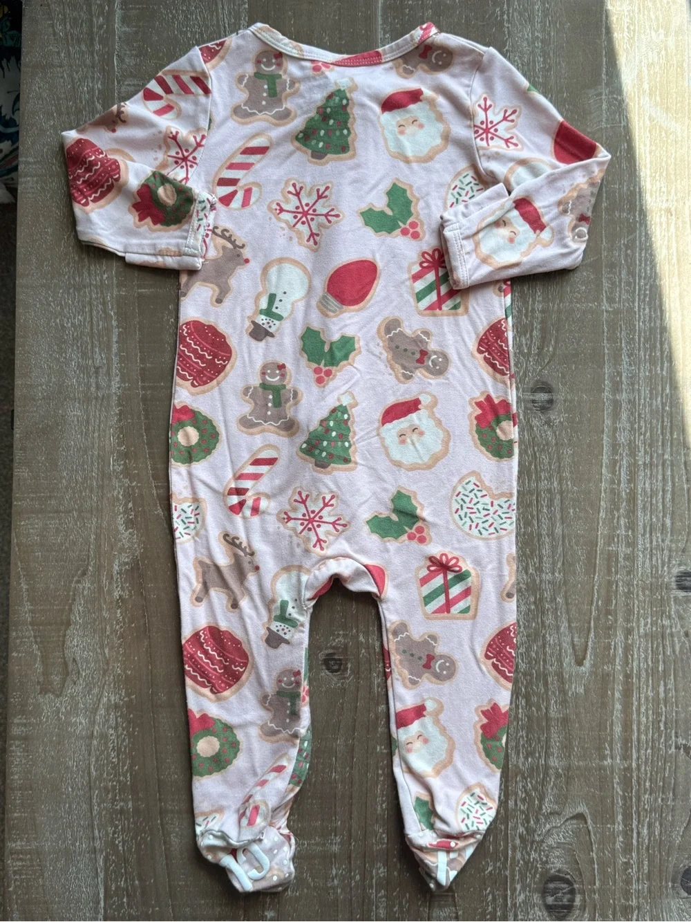 +Caden Lane Cookie Cuddles Christmas Bamboo Zipper Footie 3-6M Baby Girl Pink
